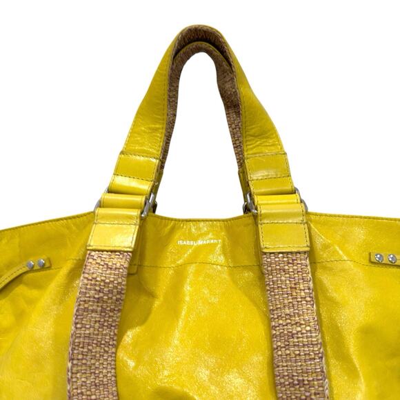 Isabel Marant Wardy Leather Tote Yellow Straw Straps Large Carryall Bag - Picture 4 of 11